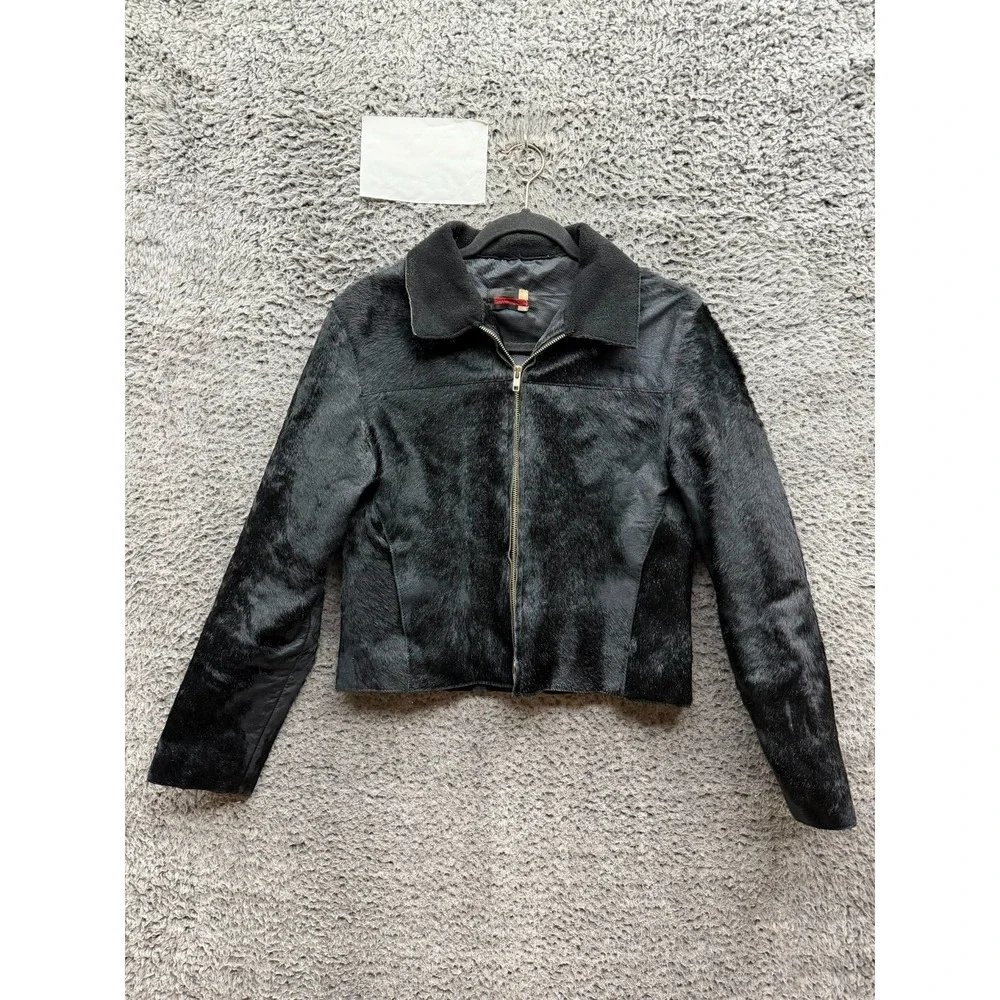 Transmission New York Pony Hair Leather Bomber Jacket Black Women's Size M